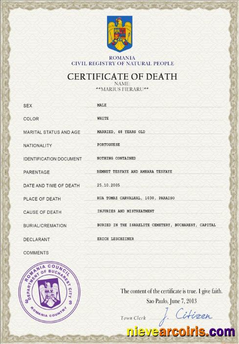 Romania death certificate